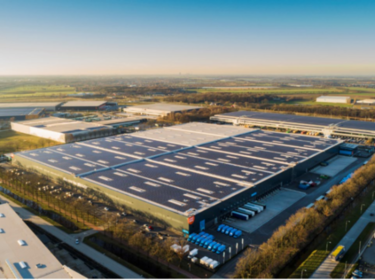 Warehouse with solar panels on the roof